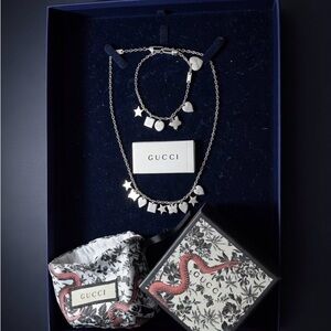 Gucci Silver Star, butterfly, squares and Heart Charm Jewelry Set